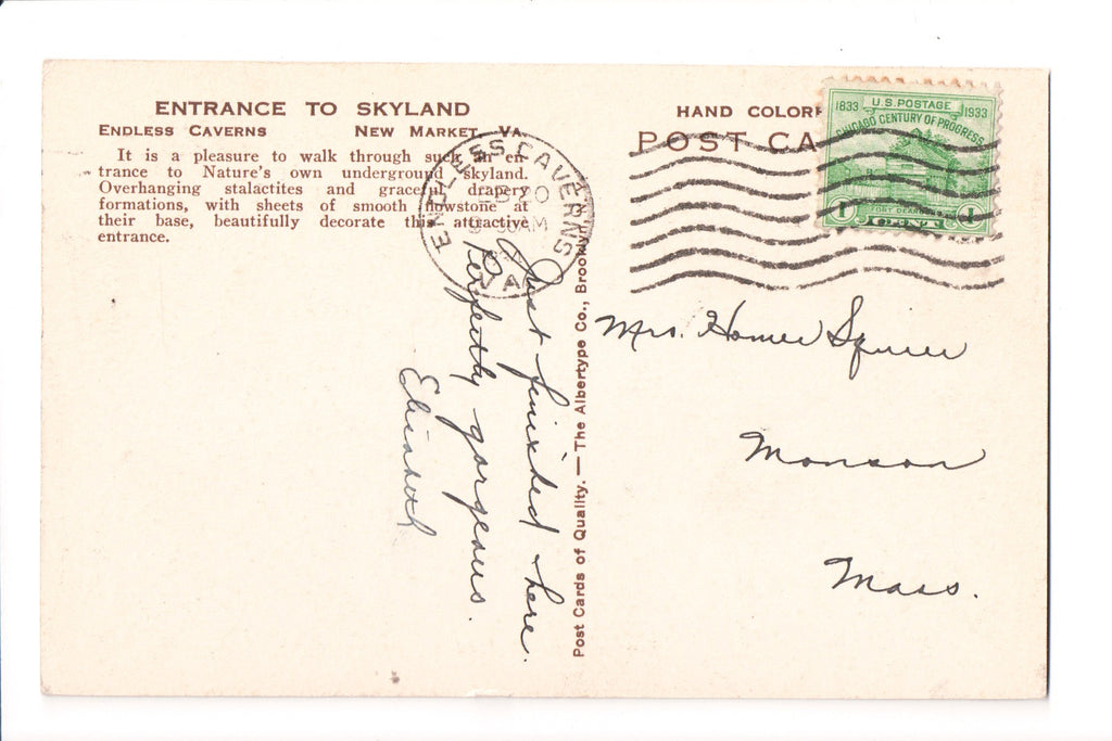 pm DPO - VA, Endless Caverns - 1934 cancel - Helbock S/I #2 - boA17207