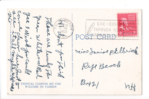 pm SLO - GIVE - ENOUGH THROUGH - FL 1953 Slogan or Logo cancel - A17192
