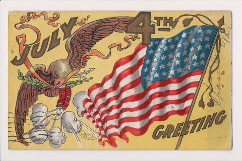 4th of July - July 4th Greeting - Eagle, flag, fireworks postcard - SL2810