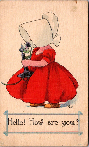 Greetings - Misc - Sunbonnet girl - stick phone - artist WALL - 2k0068
