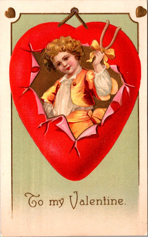 Valentine postcard - To My Valentine - boy popping thru heart - 2K0070