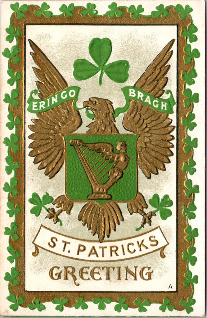St Patrick - St Patricks Day - Gold eagle, angel harp postcard - 2k0079
