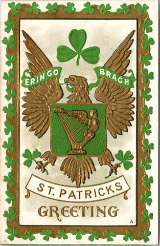 St Patrick - St Patricks Day - Gold eagle, angel harp postcard - 2k0079