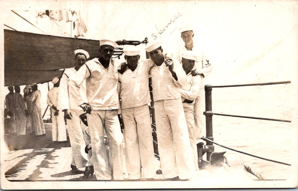 Military Men in uniform -  Navy guys posing on ship - RPPC -  2K0082 okey