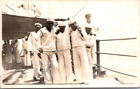 Military Men in uniform -  Navy guys posing on ship - RPPC -  2K0082 okey