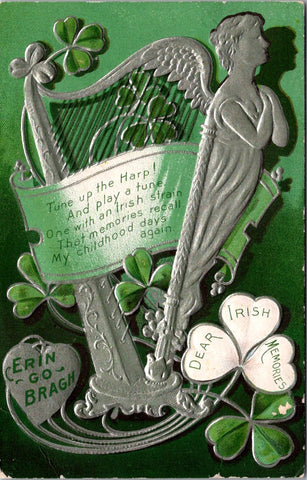 St Patrick - St Patricks Day - Silver Angel Harp postcard - 2k0120