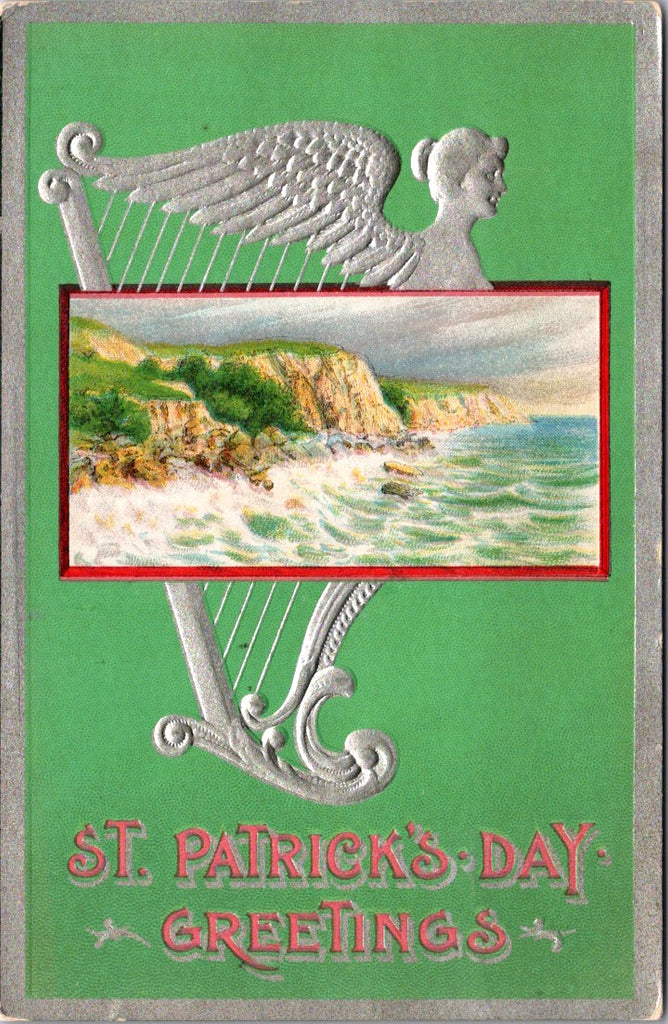 St Patrick - St Patricks Day - Greetings, Angel/harp postcard - 2k0133