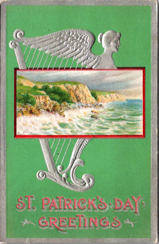 St Patrick - St Patricks Day - Greetings, Angel/harp postcard - 2k0133