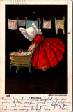 Greetings - Misc - Sunbonnet girl - MONDAY - washing clothes card - 2k0160