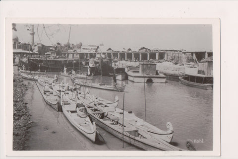 Foreign postcard - BASRA, Iraq - boats and land area RPPC - 2K0359
