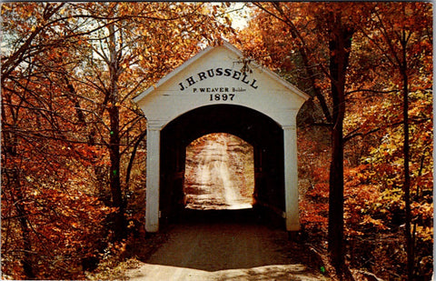 IN, Russell - J H Russell covered bridge, P Weaver builder postcard - 2k0372