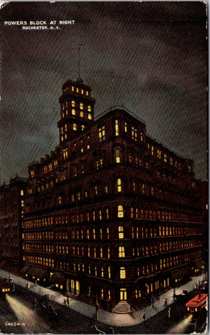 NY, ROCHESTER - Powers block at night - @1910 postcard - 2k0520