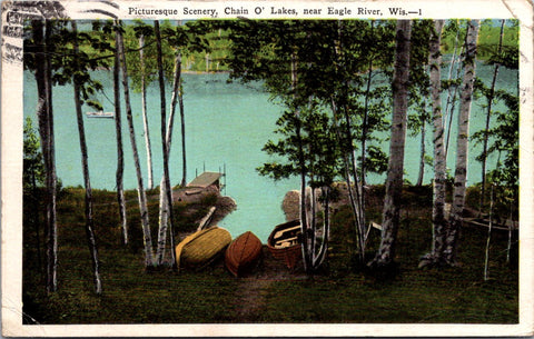 WI, Eagle River - Chain O'Lakes Scene - about 1932 postcard - 2k0634