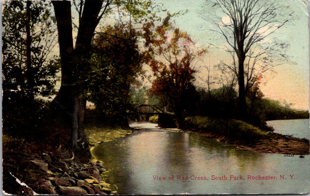 NY, Rochester - South Park, Red Creek, bridge postcard - 2k0649