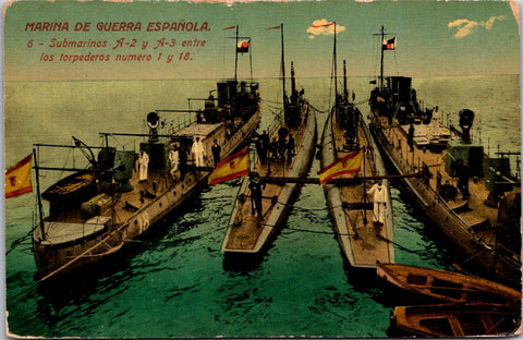Ship Postcard - SPANISH NAVY - submarines A2, A3 & torpedo boats postcard - 2k1255
