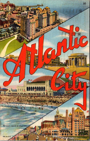 NJ, Atlantic City - Large Letter - Curt Teich postcard - 2k1360