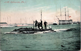 Ship Postcard - H M SUBMARINE, NO 1 - men on top in water postcard - 2k1368