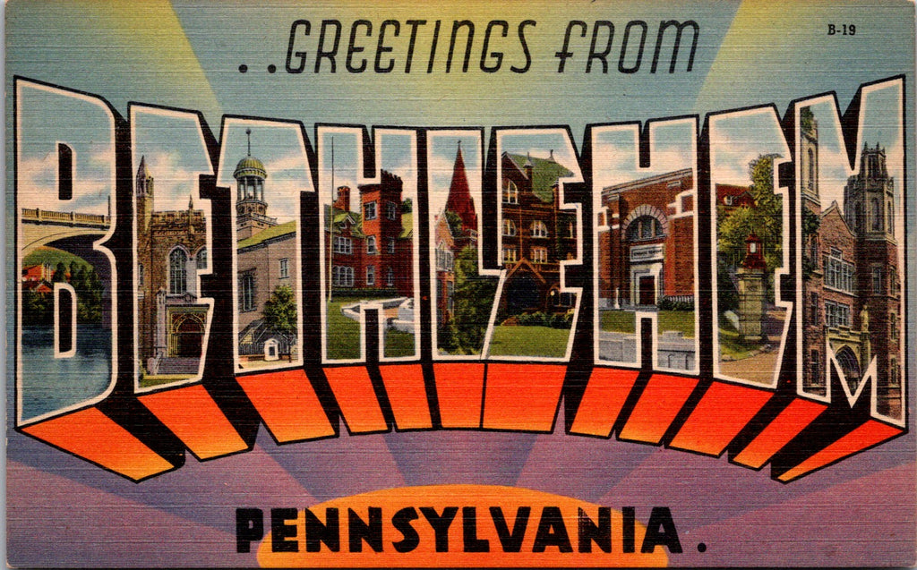 PA, BETHLEHEM - Large Letter, Greetings from - Mebane postcard - 2k1465