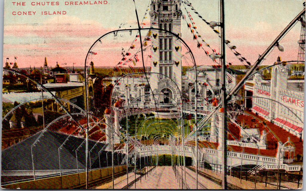 NY, CONEY ISLAND - Chutes Dreamland bird eye view postcard - 2k1619