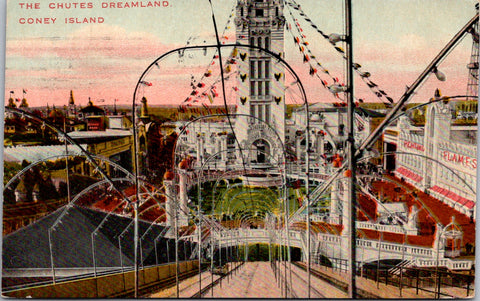 NY, CONEY ISLAND - Chutes Dreamland bird eye view postcard - 2k1619