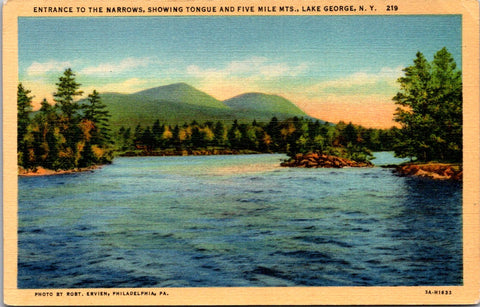 NY, LAKE GEORGE - Narrows entrance to Tongue, Five Mile Mtns postcard - 2k1669