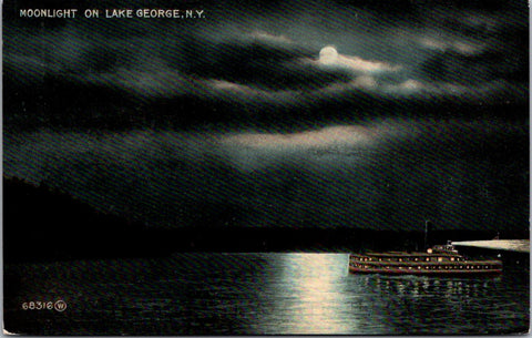 NY, LAKE GEORGE - moonlight on Lake George postcard - 2k1697