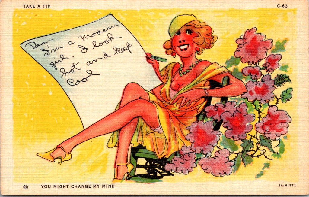 People - Female postcard - Pretty Woman - TAKE A TIP linen - 2k0176