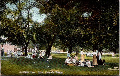 IL, CHICAGO - Jackson Park Picnic Grounds, people postcard