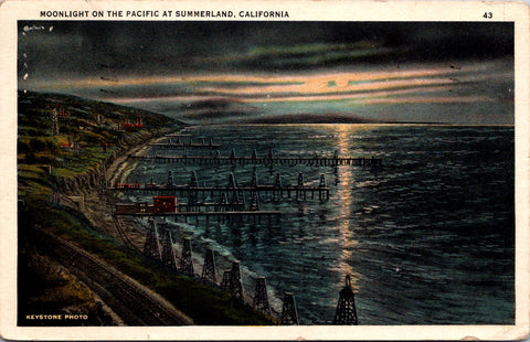 CA, SUMMERLAND - aerial of piers with oil derricks - (original SOLD) - 2k0558