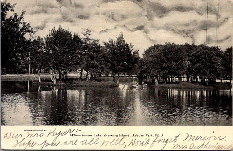 NJ, Asbury Park - Sunset Lake, island - 1907 postcard - 2k0632
