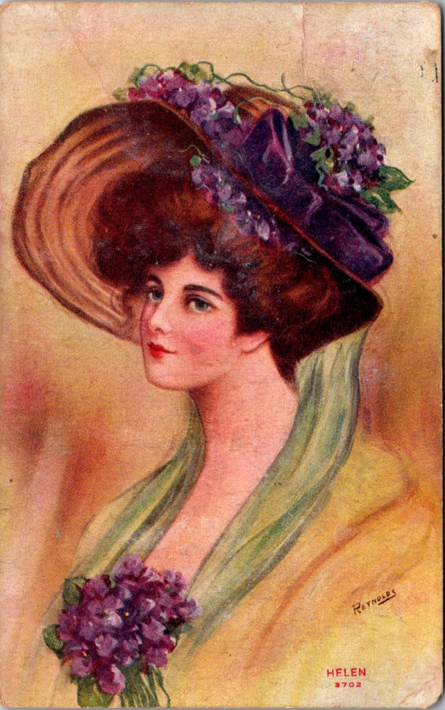 People - Female postcard - Pretty Woman, large hat - HELEN  - 2k0639