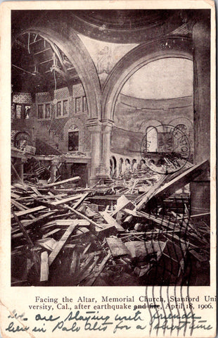 CA, SAN FRANCISCO - Memorial Church interior after quake - 1906 postcard - 2k085
