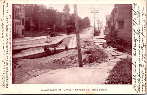 CA, San Francisco - Union St, landslide of Made Ground - 1906 postcard - 2k0856