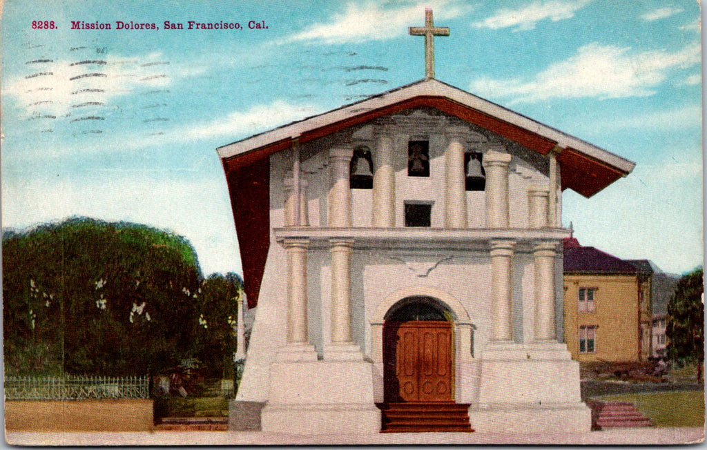 CA, San Francisco - Mission Dolores closeup - Richard Behrendt postcard - 2k1287