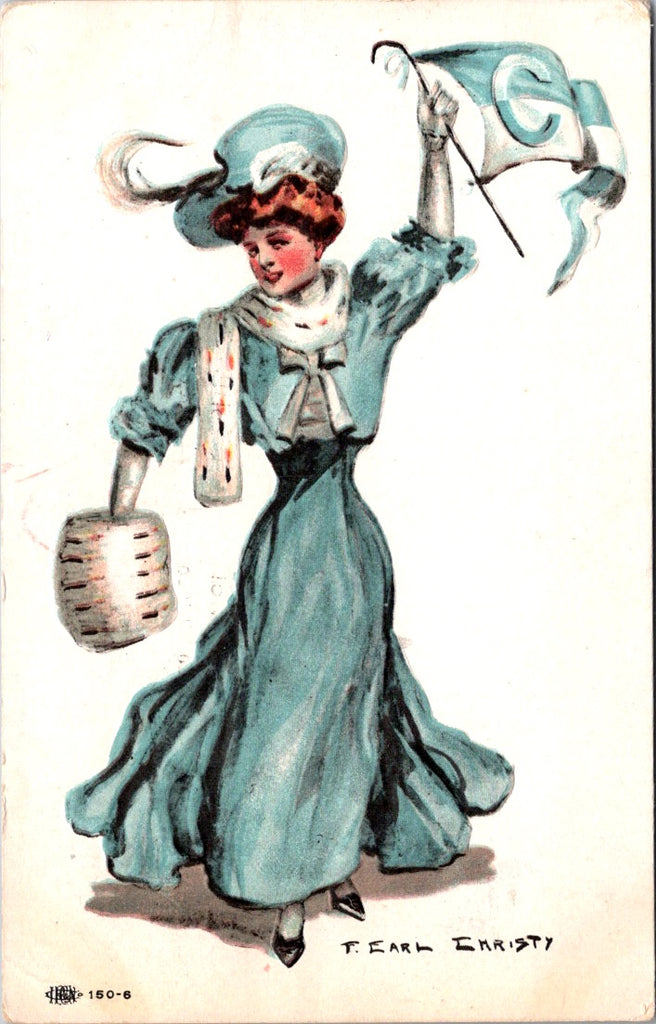 People - Female postcard - Pretty Woman, large hat College Girl - 2k1290