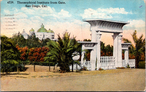 CA, San Diego - Theosophical Institute from Gate - 1924 postcard - 2k1623