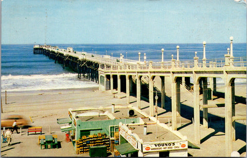 CA, Oceanside - Pier and Youngs food stand on beach - 1954 postcard - 2k1714