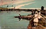 Foreign postcard - VICHY, France people fishing incl girl in white dress - 400216