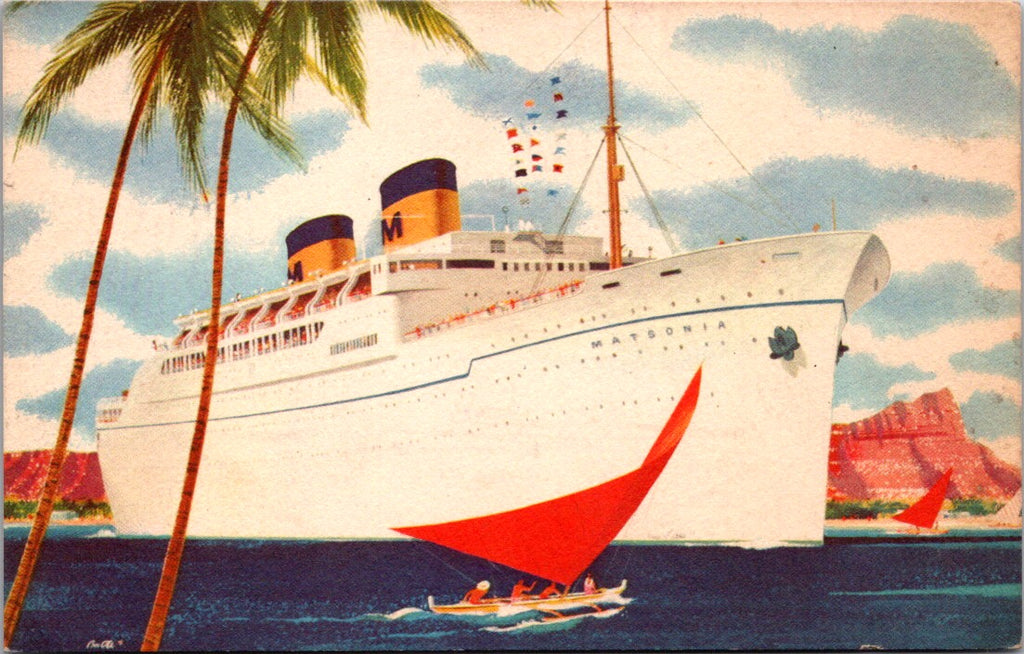 Ship Postcard - MATSONIA close up with Stats - 1960 postcard - 500175