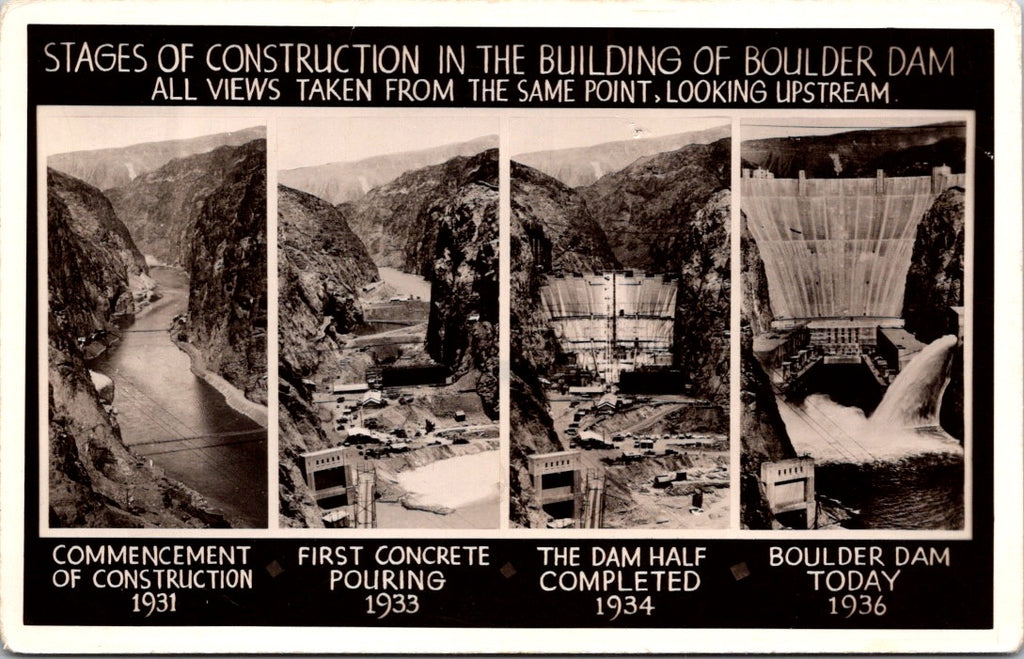 NV, BOULDER CITY - Boulder Dam, stages of construction RPPC postcard - 500510