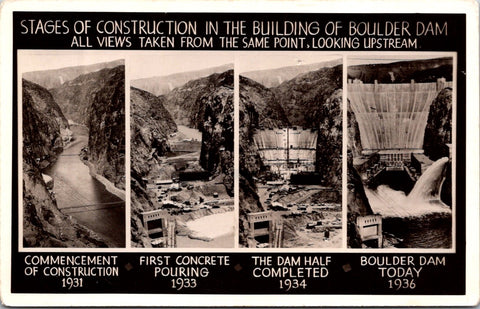 NV, BOULDER CITY - Boulder Dam, stages of construction RPPC postcard - 500510
