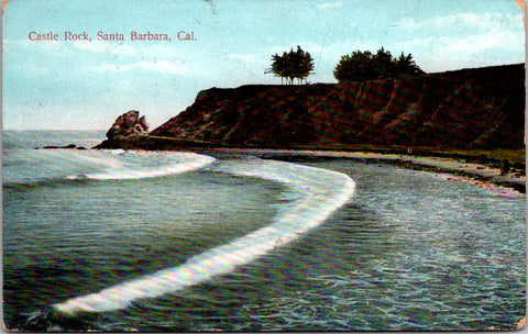 CA, SANTA BARBARA - Castle Rock with shoreline - 1911 postcard - 500863