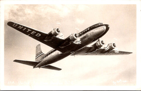 Plane postcard - UNITED Airlines Douglas DC-6 close up RPPC postcard - 500912