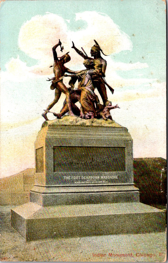 IL, CHICAGO - Fort Dearborn Massacre, Indian Monument closeup postcard - 501138