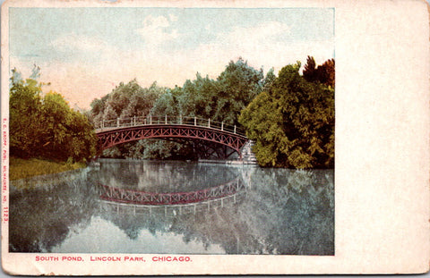 IL, Chicago Illinois - Lincoln Park, South Pond, bridge postcard
