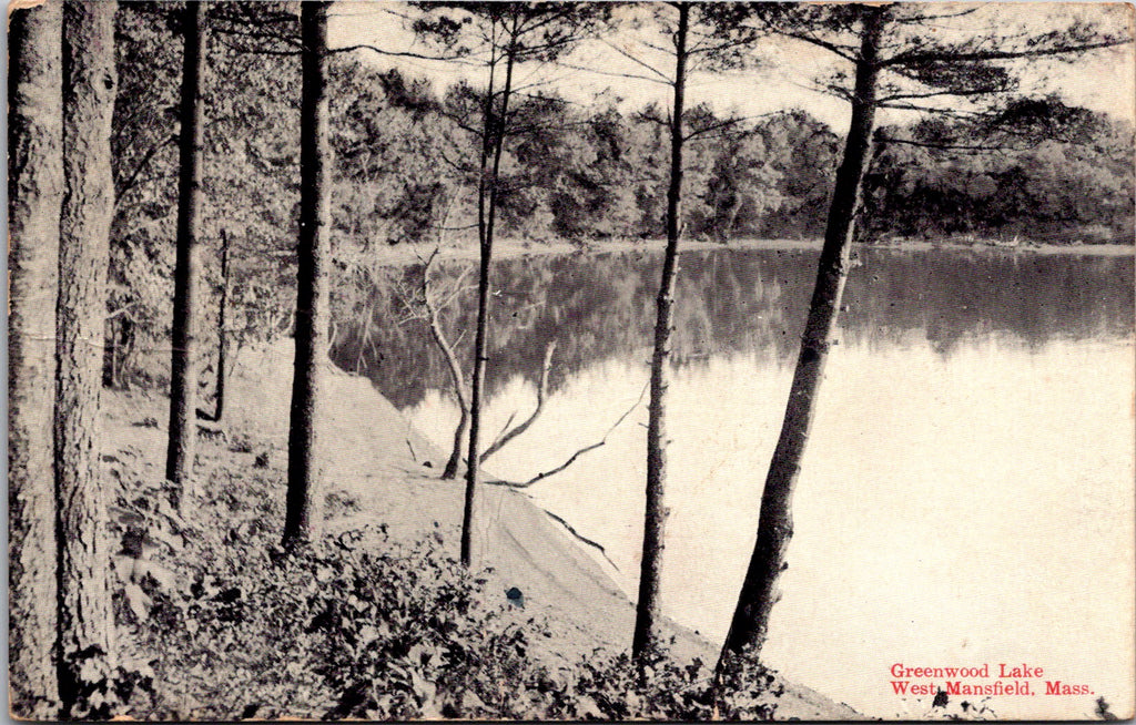 MA, West Mansfield - Greenwood Lake, shoreline - 1935 postcard - 606145