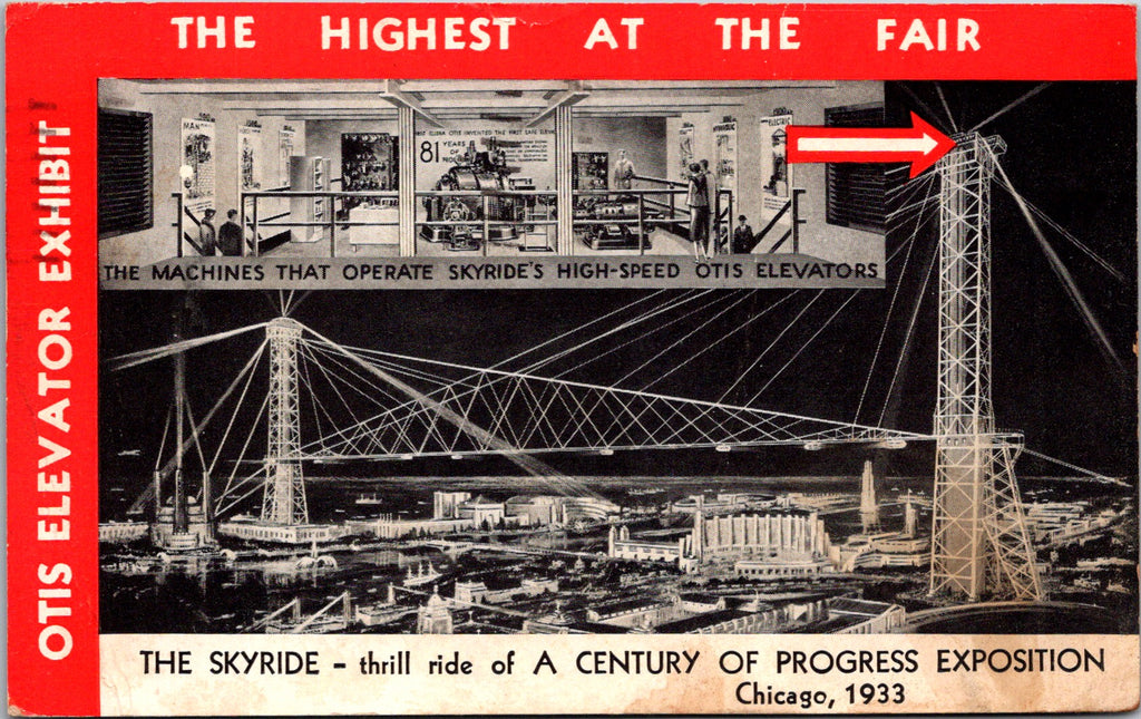 IL, CHICAGO - Century of Progress Worlds Fair - Otis Elevator Exhibit postcard -