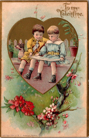 Valentine postcard - To My Valentine - couple kids, puppy in Heart - 606254