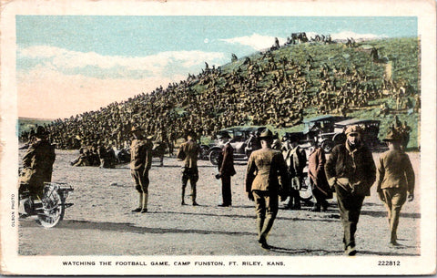 KS, FT RILEY - Camp Funston - watching football game postcard - 700208