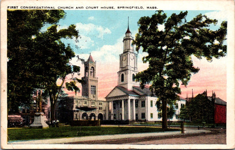 MA, SPRINGFIELD - First Congregational Church, Courthouse postcard - 800409